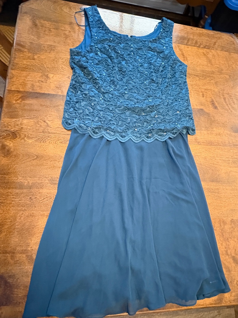 Alex Evenings Teal Lace Overlay Midi Dress